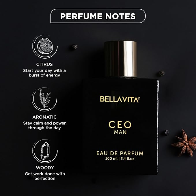 Bella Vita Luxury CEO Men Long Lasting Perfume for Man | EDP Pack of 2 x 100ml | Lemon, Lavender, Tonka, Mandarin & Vetiver | Woody, Citrus Premium Fragrance | Ideal for Every Moment