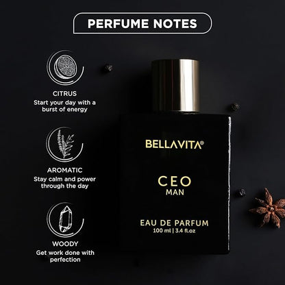 Bella Vita Luxury CEO Men Long Lasting Perfume for Man | EDP Pack of 2 x 100ml | Lemon, Lavender, Tonka, Mandarin & Vetiver | Woody, Citrus Premium Fragrance | Ideal for Every Moment