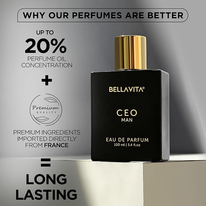 Bella Vita Luxury CEO Men Long Lasting Perfume for Man | EDP Pack of 2 x 100ml | Lemon, Lavender, Tonka, Mandarin & Vetiver | Woody, Citrus Premium Fragrance | Ideal for Every Moment